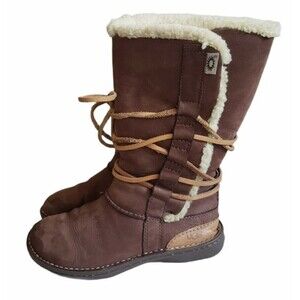 UGG Catalina 1634 Brown Suede Sheepskin Tall Wrap Boots Shearling Women's Size 7
